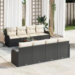 Ensemble de canapé de jardin 9 pièces avec coussins en poly rotin noir acacia