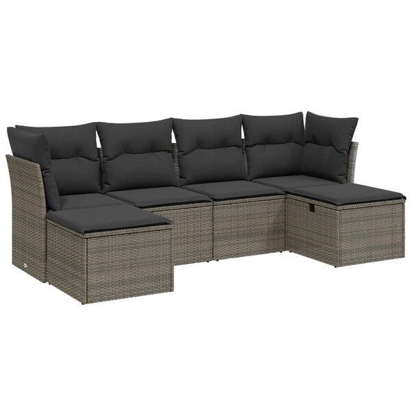 vidaXL Salon de jardin 6 Pièces avec coussins gris résine tressée