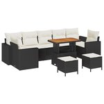 Ensemble de 10 Pièces de Canapés de Jardin avec Coussins en Rotin Poly Noir Acacia