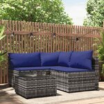 vidaXL Salon de jardin 4 Pièces avec coussins Gris Résine tressée