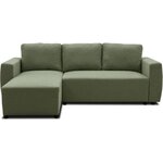 Canapé d'angle convertible réversible 3-4 places - PHARELL - Tissu olive - Coffre de rangement - 224 x 155 x 85 cm