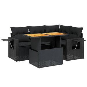 vidaXL Salon de jardin 5 Pièces avec coussins noir résine tressée