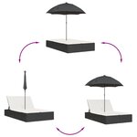vidaXL Chaise longue double et coussins et parasol noir résine tressée