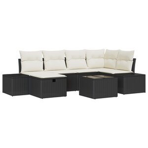vidaXL Canapés de Jardin de 7 Pièces avec Coussins Noir en Rattan Synthétique