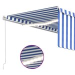 vidaXL Auvent manuel rétractable avec store et LED 4 5x3 m Bleu blanc