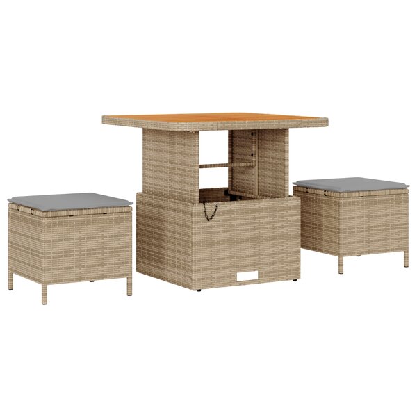 Ensemble de canapés jardin 9 pièces avec coussins Beige Poly Rotin Acacia