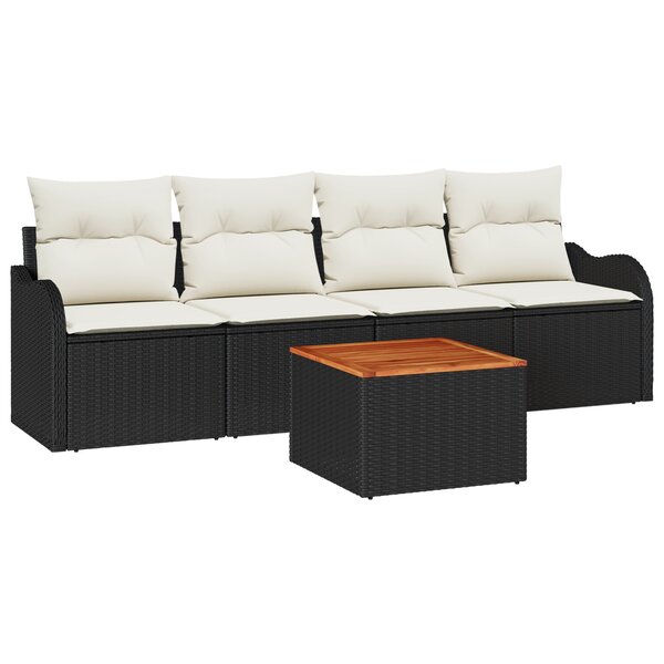 Ensemble de Canapés de Jardin 5 Pièces en Rattan Poly Noir