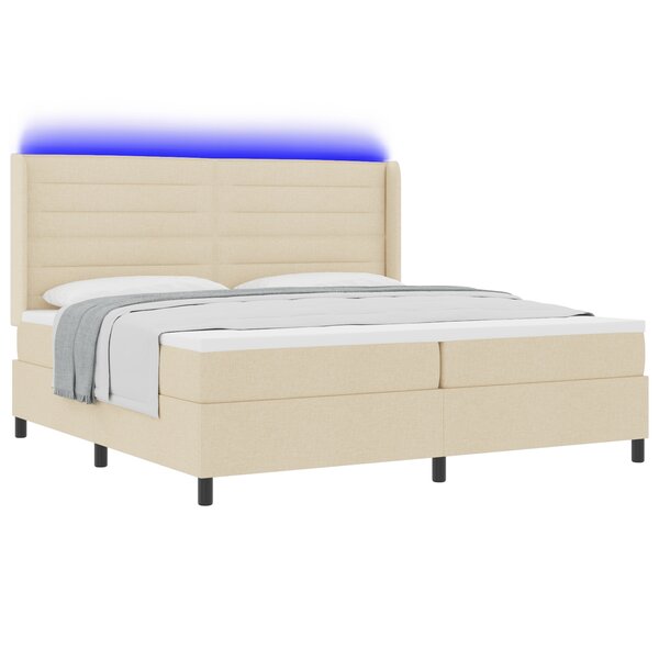 Lit à ressort avec matelas et LED crème 200x200 cm en tissu