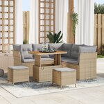 Ensemble de canapés de jardin 8 pièces avec coussins Beige Poly Rattan Acacia