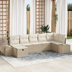 vidaXL Ensemble de canapés de jardin 7 pièces avec coussins beige en poly rotin