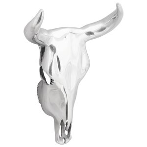 Cabeza de toro montada en la pared en plata de 34x13x53 cm de aluminio