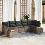 vidaXL Ensemble de Canapés de Jardin 7 Pièces avec Coussins Gris Poly Rattan Acacia