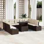 vidaXL Ensemble de canapé de jardin en 10 pièces avec coussins marron en poly rotin