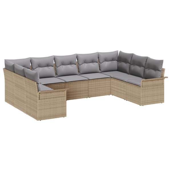 Ensemble de 9 Canapés de Jardin avec Coussins Beige Rattan Synthétique