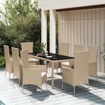 vidaXL Ensemble à manger de jardin et coussins 9 Pièces beige Poly rotin