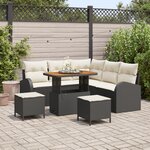Ensemble de canapé de jardin de 8 pièces vidaXL avec coussins en poly rattan noir et acacia
