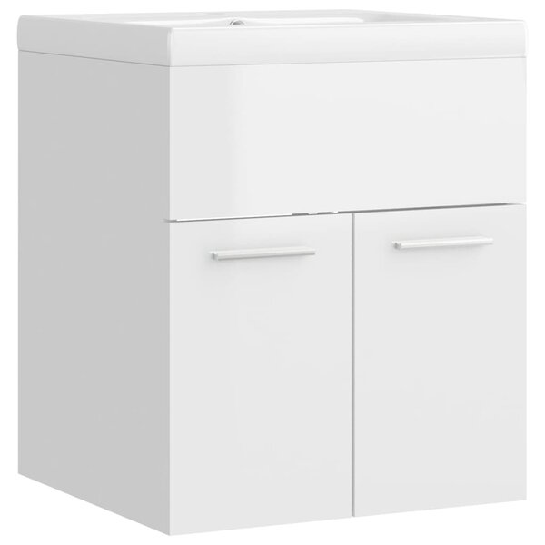 vidaXL Armoire d'évier avec lavabo intégré Blanc brillant Aggloméré