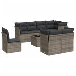 vidaXL Salon de jardin 9 Pièces avec coussins gris résine tressée