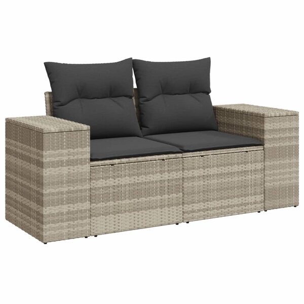 vidaXL Canapé de jardin 2 places et coussins gris clair résine tressée
