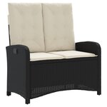 vidaXL Banc inclinable de jardin avec coussins noir résine tressée