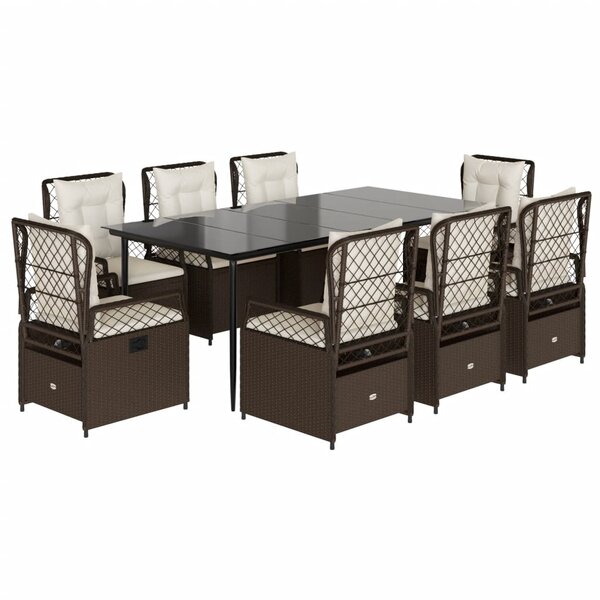 vidaXL Ensemble à manger de jardin et coussins 9 Pièces marron poly rotin