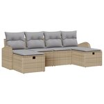 Ensemble de canapé de jardin 6 pièces avec coussins Beige Rotin Poly