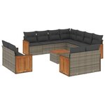 vidaXL Salon de jardin avec coussins 12 Pièces gris résine tressée