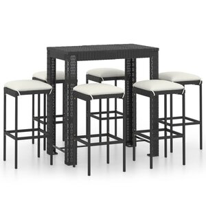 vidaXL Ensemble de bar de jardin 7 Pièces et coussins Résine tressée Noir