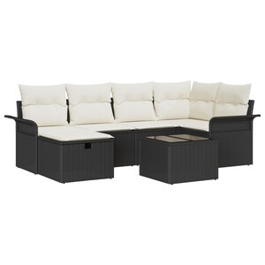 Ensemble de 7 pièces de canapés de jardin avec coussins en poly rotin noir