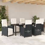 Ensemble de salle à manger de jardin 7 pièces avec coussins en rotin noir