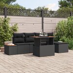 vidaXL Ensemble de salle à manger de jardin 6 pièces avec coussins Rattan poly noir acacia