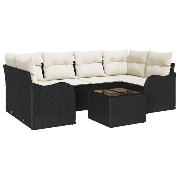 Set de canapé de jardin vidaXL 7 pièces avec coussins Noir Poly Rattan