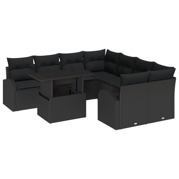 vidaXL Ensemble de Canapés de Jardin 9 Pièces avec Coussins Noir Rattan Poly