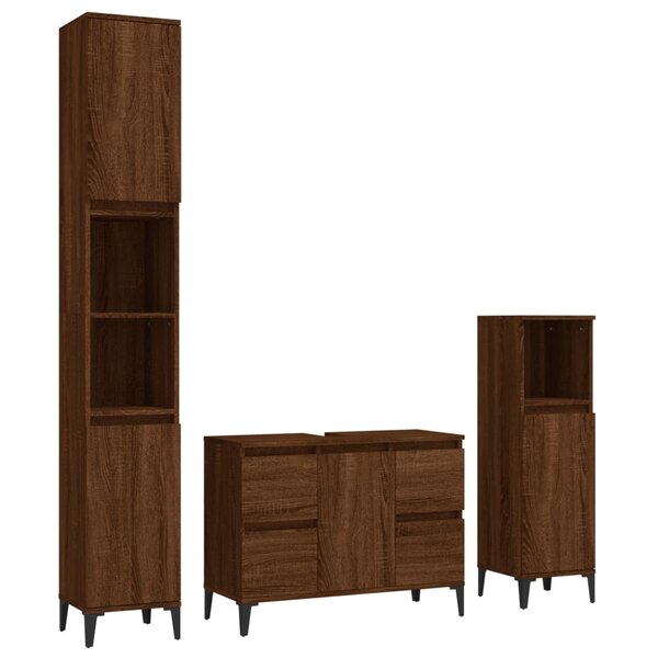 vidaXL Ensemble de meubles de salle de bain 3 Pièces Chêne marron