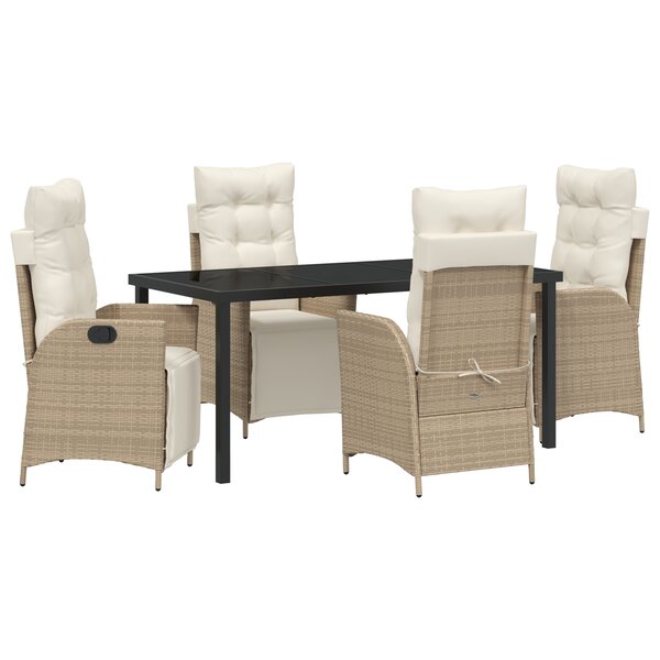 vidaXL Set de Dîner de Jardin 5 Pièces Beige Poly Rattan
