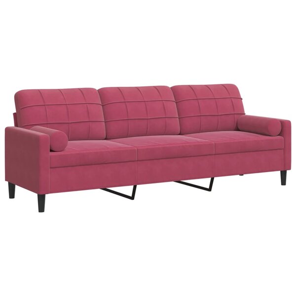 vidaXL Canapé 3 places avec oreillers bordeaux 210 cm velours