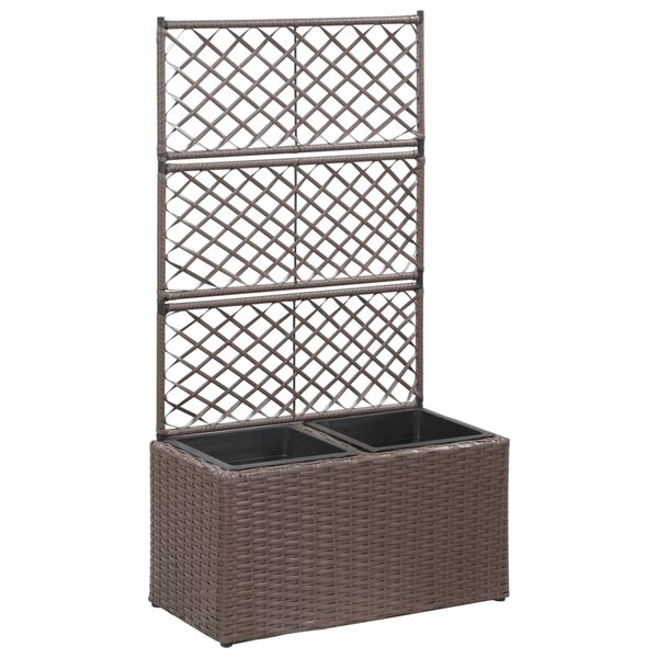 vidaXL Lit surélevé treillis 2 pots 58x30x107cm Résine tressée Marron