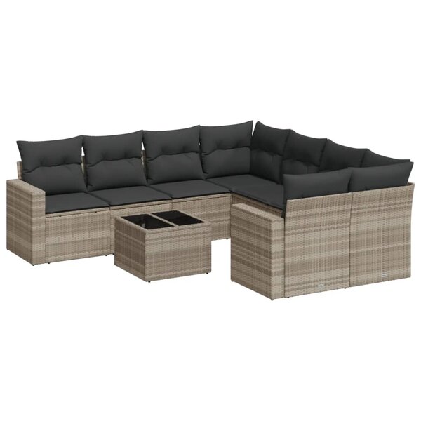 vidaXL Salon de jardin 9 Pièces avec coussins gris clair résine tressée