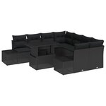vidaXL Ensemble de canapé de jardin 9 pièces avec coussins en poly rattan noir