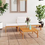 vidaXL Salon de jardin 4 Pièces avec coussins crème Bois de teck solide