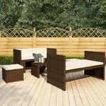 vidaXL Salon de jardin 5 Pièces avec coussins Résine tressée Marron