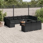 vidaXL Salon de jardin avec coussins 14 Pièces noir résine tressée