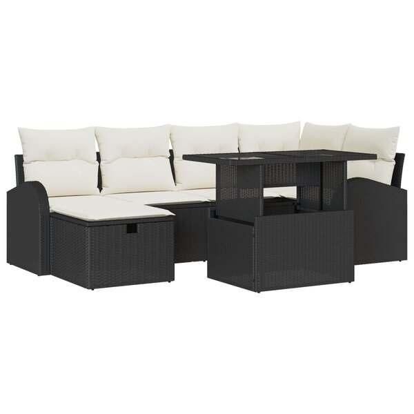 vidaXL Ensemble de 7 canapés de jardin avec coussins Noir Poly Rattan