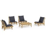 vidaXL Salon de jardin 5 Pièces avec coussins gris foncé bambou