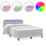 Lit box spring vidaXL avec matelas et lumière LED gris clair 140x200 cm velours