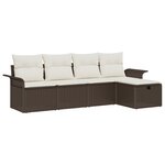 Ensemble de canapés de jardin 5 pièces avec coussins marron en poly rotin
