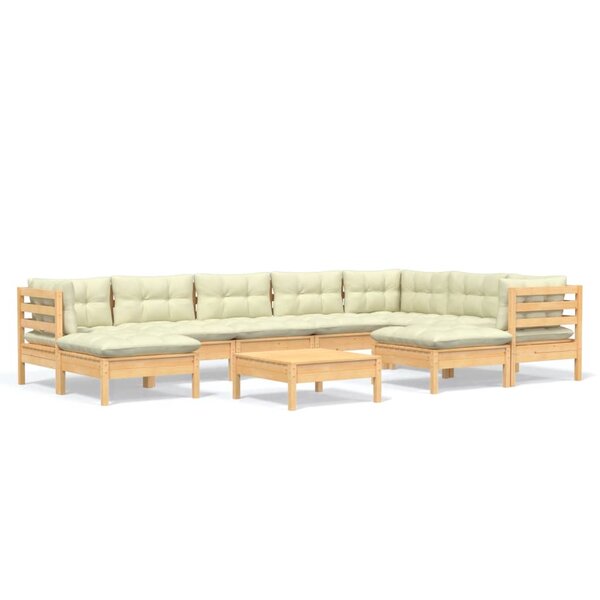 Salon de jardin meuble d'extérieur ensemble de mobilier 10 pièces avec coussins crème bois de pin solide 02_0015019
