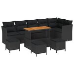 Set de canapé de jardin vidaXL 10 pièces avec coussins noir rotin poly acacia