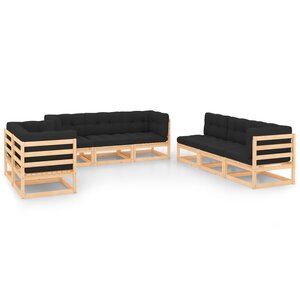 vidaXL Salon de jardin 8 Pièces avec coussins Bois de pin massif