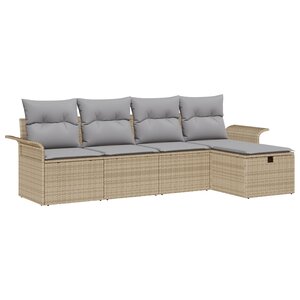 vidaXL Ensemble de canapés de jardin 5 pièces avec coussins Beige Poly Rattan